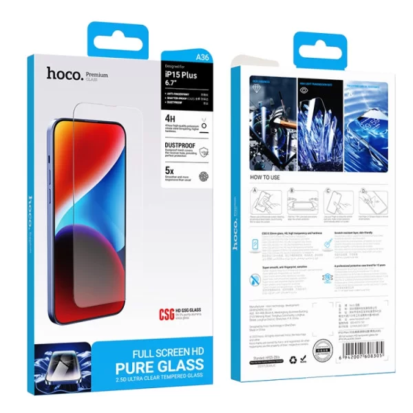 Sticla Protectoare Hoco A36 full screen For Apple iPhone 16 Pro [Black]